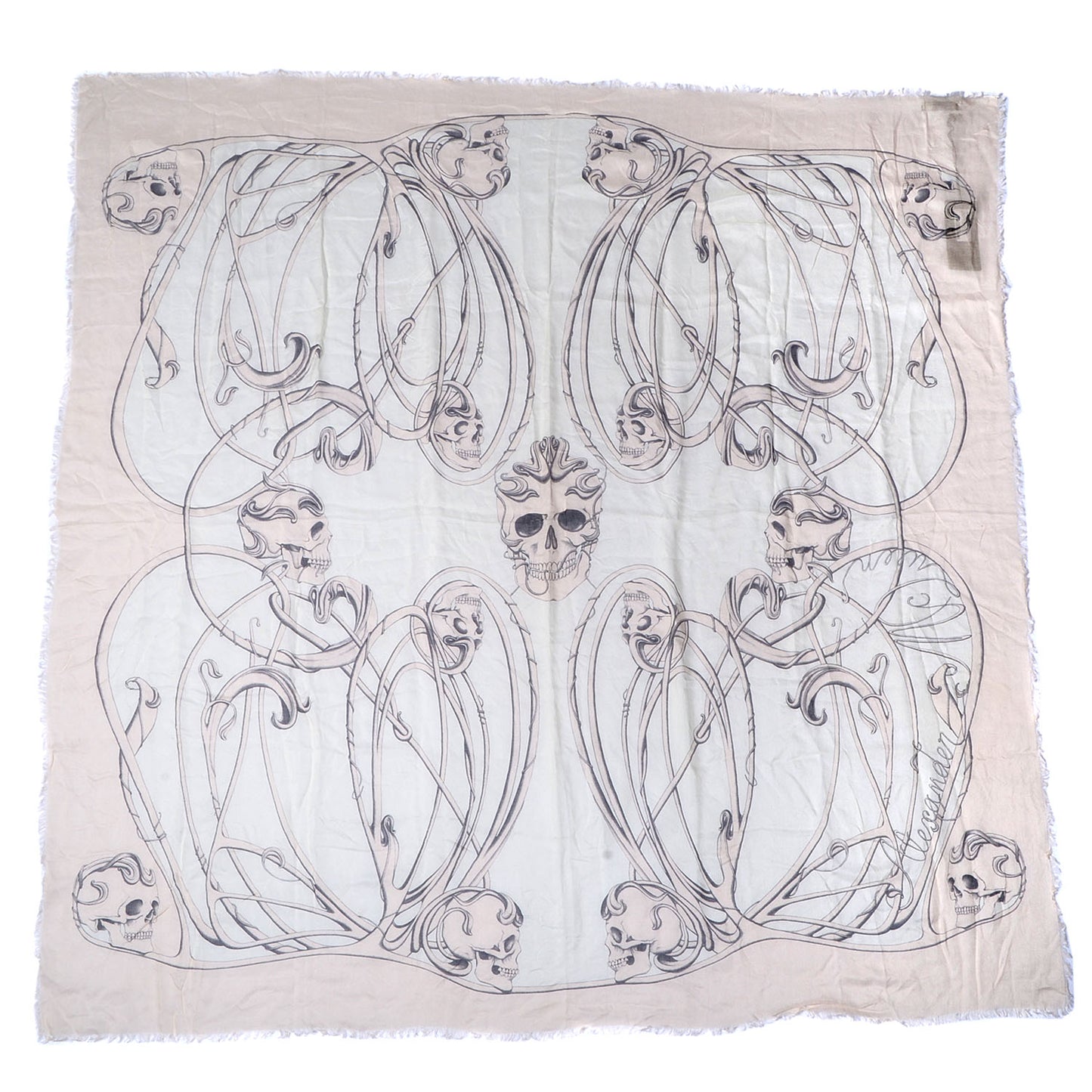 Silk Chiffon Art Nouveau Multi Skull Scarf Ivory Pink
