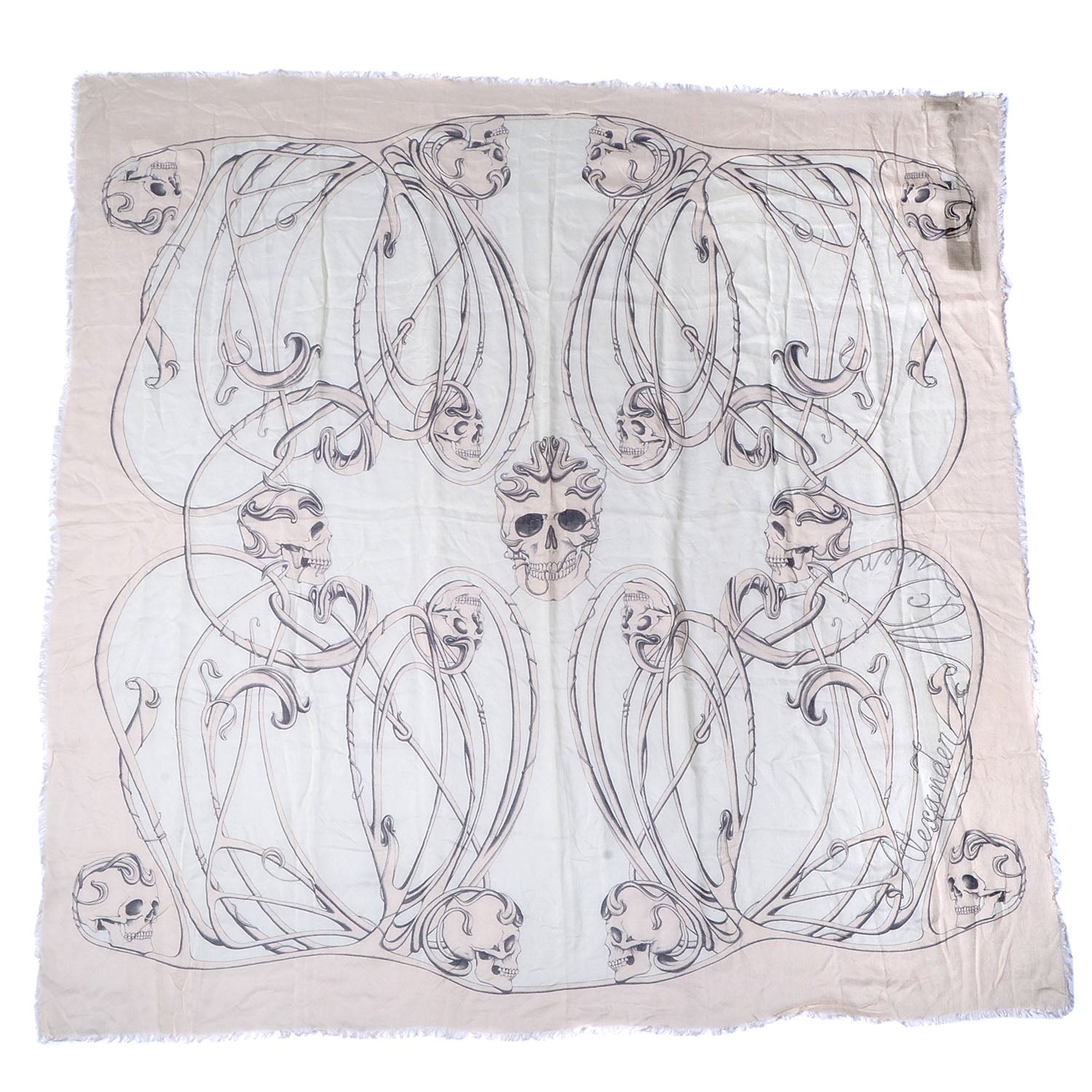 Alexander McQueen Silk Chiffon Art Nouveau Multi Skull Scarf Ivory Pink 3 of 5
