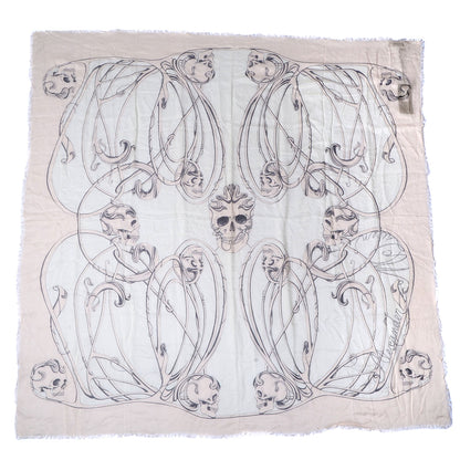 Alexander McQueen Silk Chiffon Art Nouveau Multi Skull Scarf Ivory Pink 3 of 5