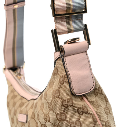 Gucci Monogram Web Medium Half Moon Hobo Blue Pink 14 of 15