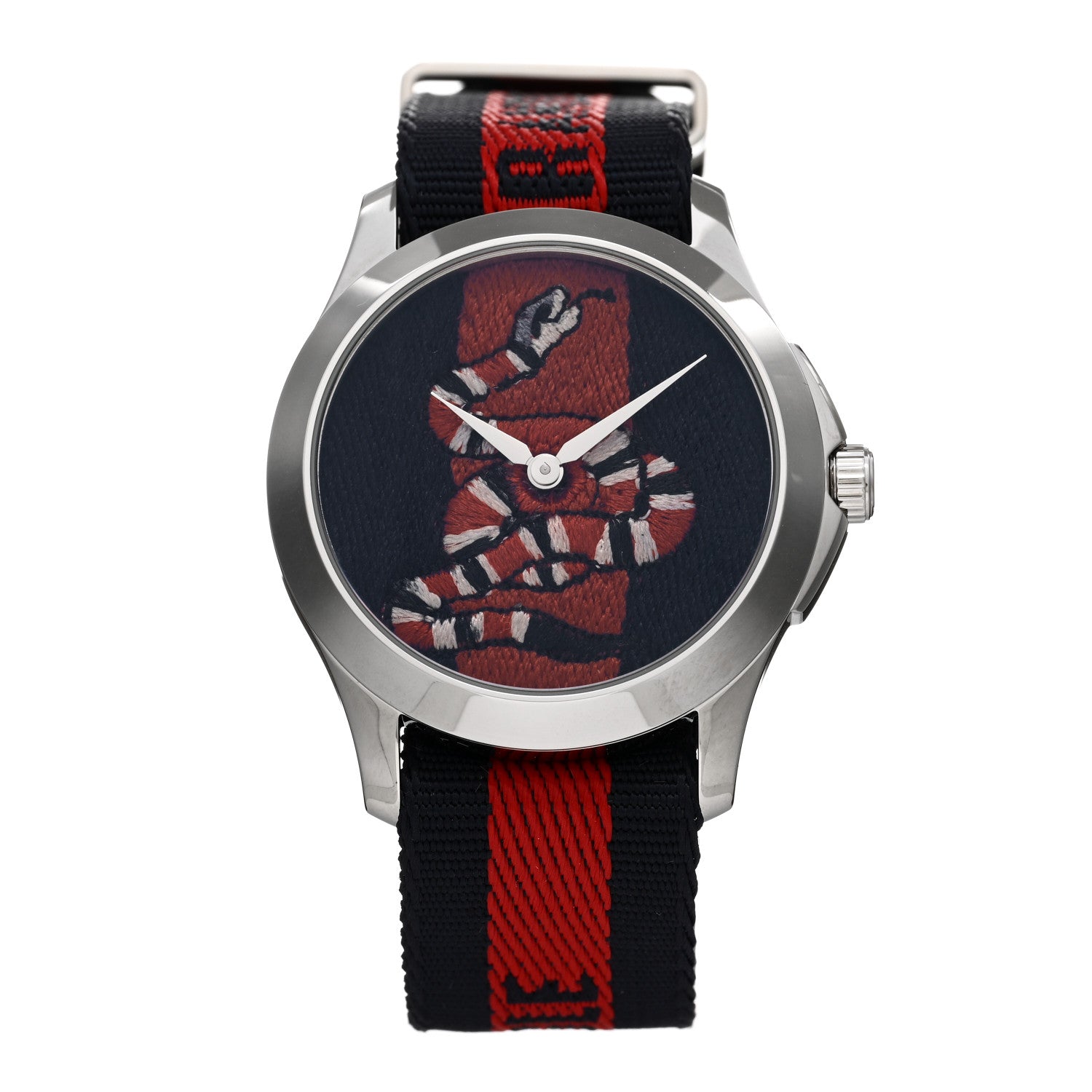 Gucci Stainless Steel Nylon 38mm Le Marche Des Merveilles Snake Quartz Watch Navy 1 of 4