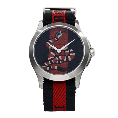 Gucci Stainless Steel Nylon 38mm Le Marche Des Merveilles Snake Quartz Watch Navy 1 of 4