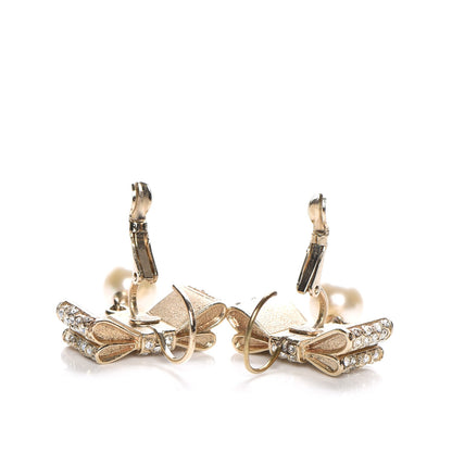 Chanel Crystal Bow Pearl Earrings Gold 3 of 8