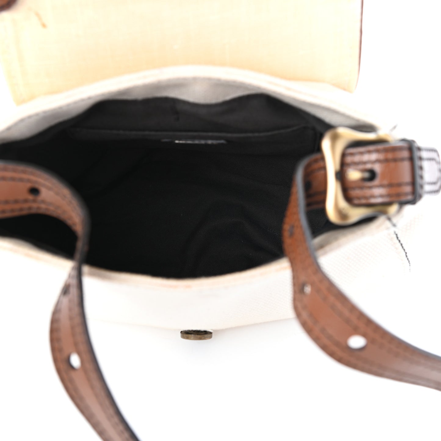 Canvas Calfskin B Flap Bag Beige Tan