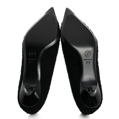 Chanel Tweed Patent Calfskin Pumps 37.5 Black 5 of 8