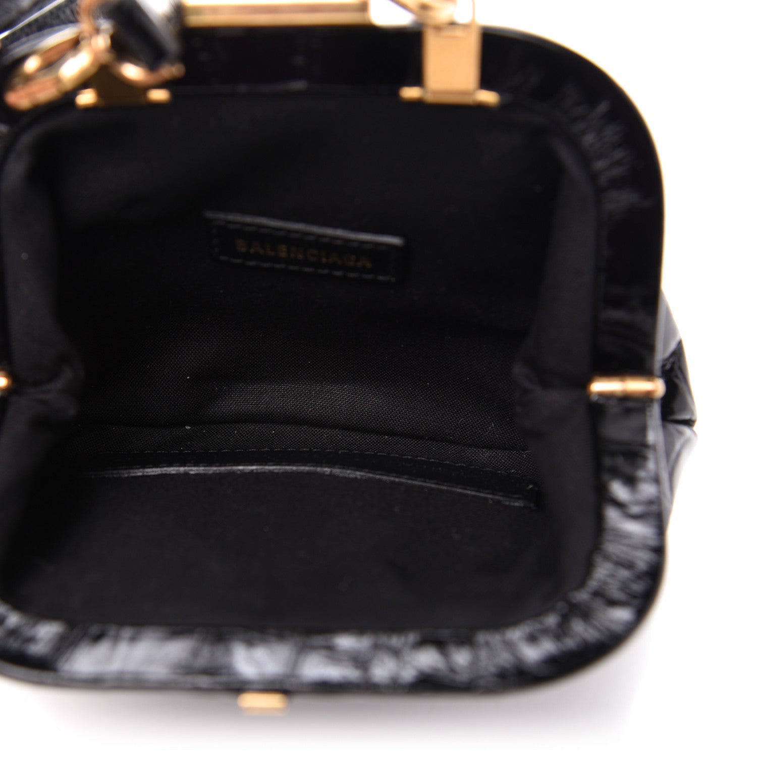 Balenciaga Shiny Supple Calfskin Logo Crocodile Embossed Cloud Coin Purse With Strap Black White 5 of 10