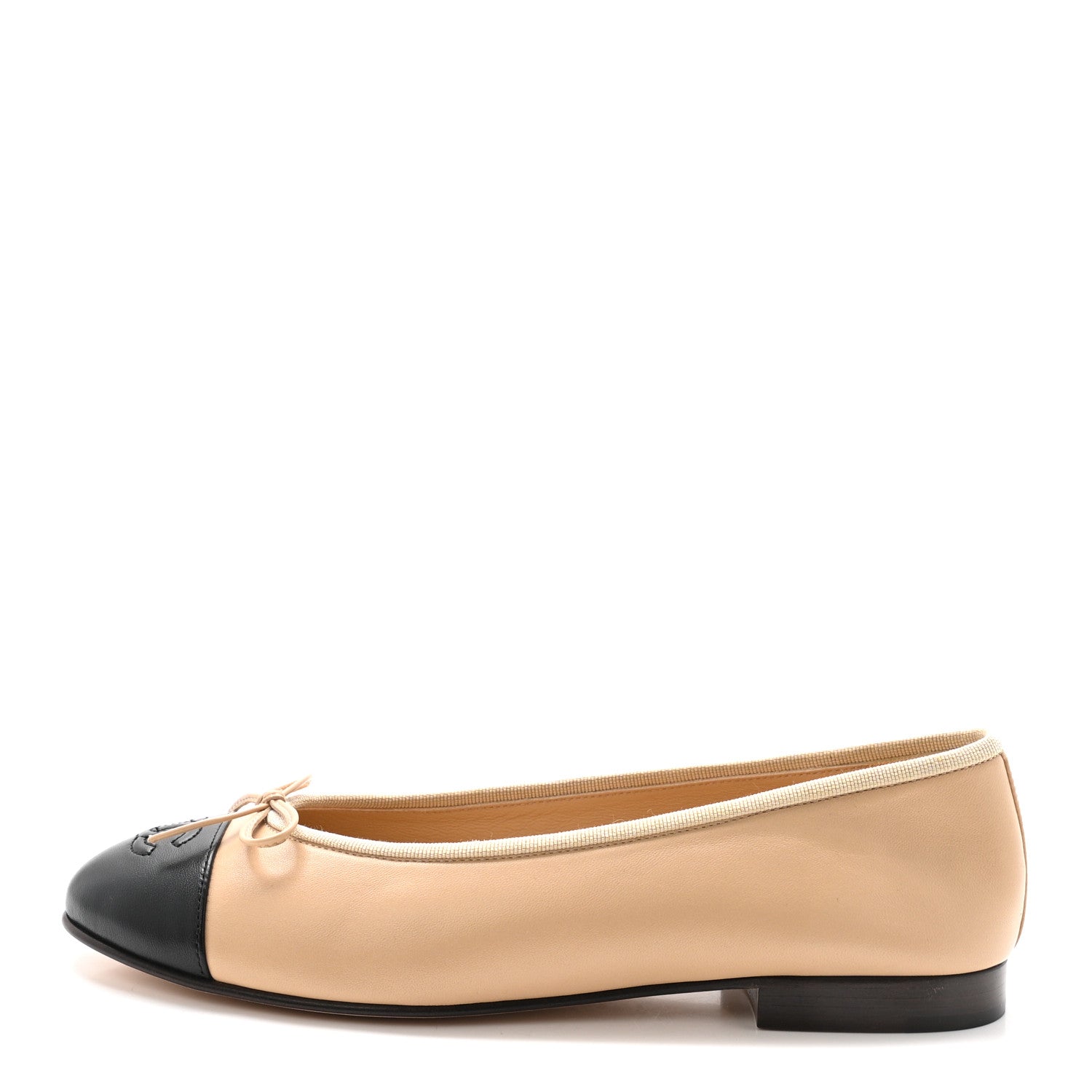 Chanel Lambskin Cap Toe CC Ballerina Flats 38.5 Beige Black 1 of 10