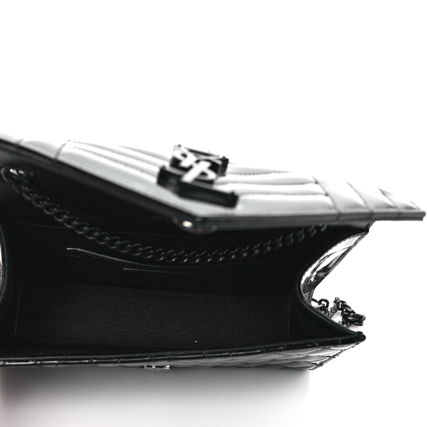Patent Mixed Matelasse Triquilt Small Monogram Satchel Black