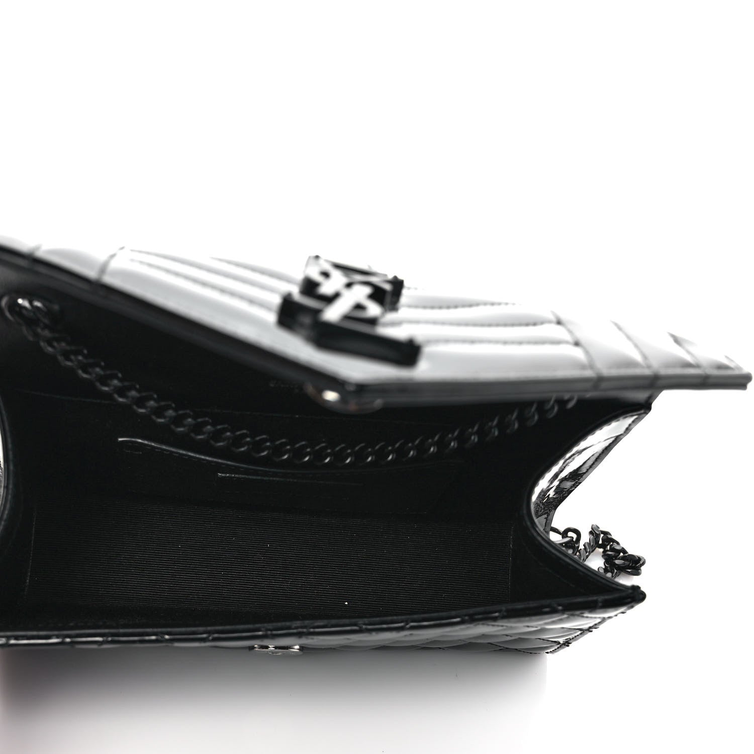 Saint Laurent Patent Mixed Matelasse Triquilt Small Monogram Satchel Black 5 of 9