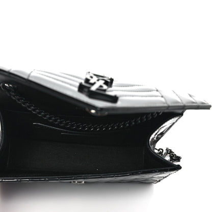 Saint Laurent Patent Mixed Matelasse Triquilt Small Monogram Satchel Black 5 of 9