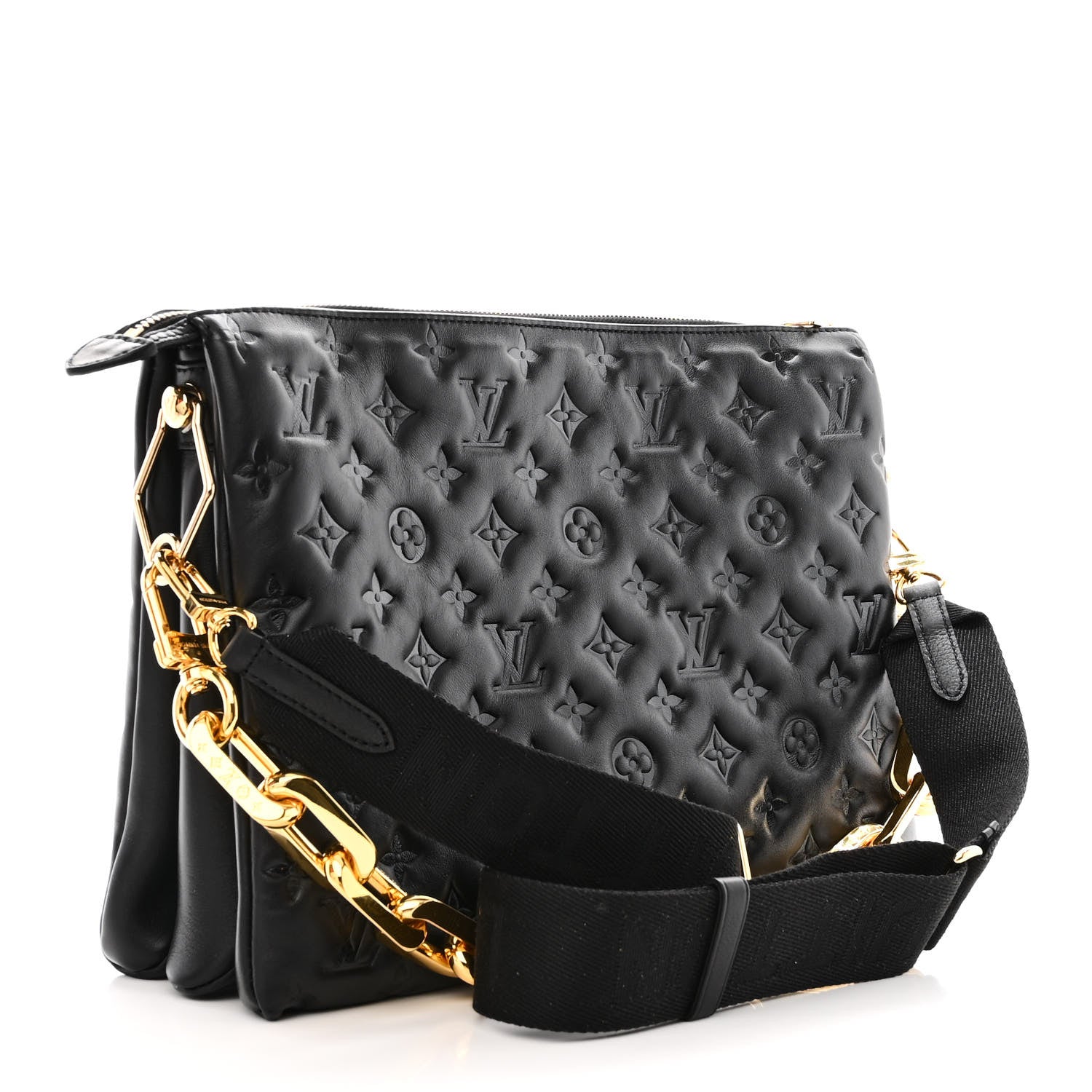 Louis Vuitton Lambskin Embossed Monogram Coussin MM Black 3 of 11