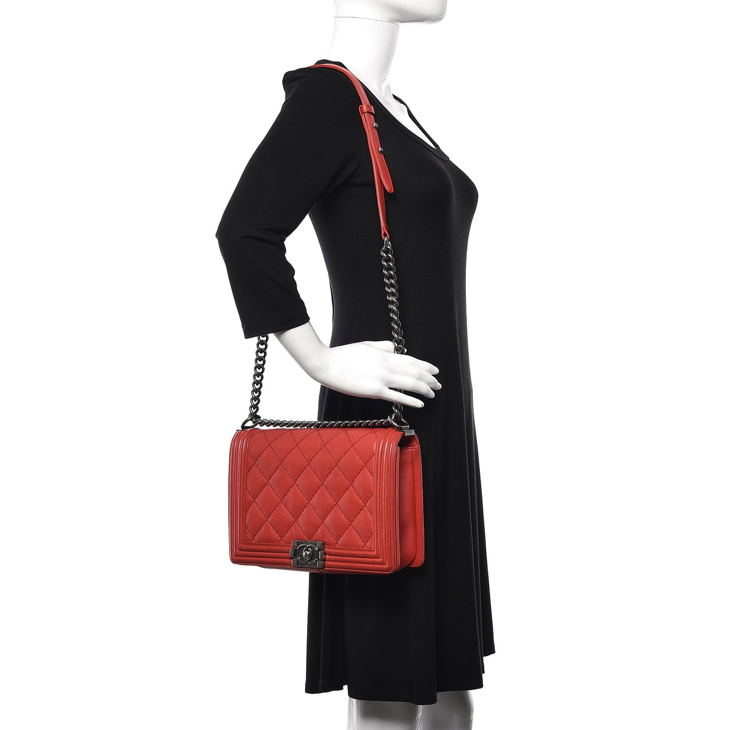 Calfskin Double Stitch New Medium Boy Flap Red