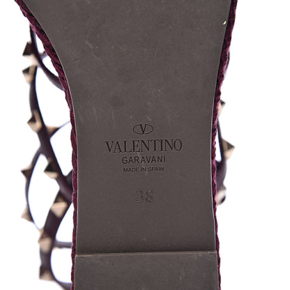 Valentino Garavani Calfskin Rockstud Ankle Strap Torchon Espadrille Caged 25/95mm Wedge Sandals 38 Rubin 8 of 13