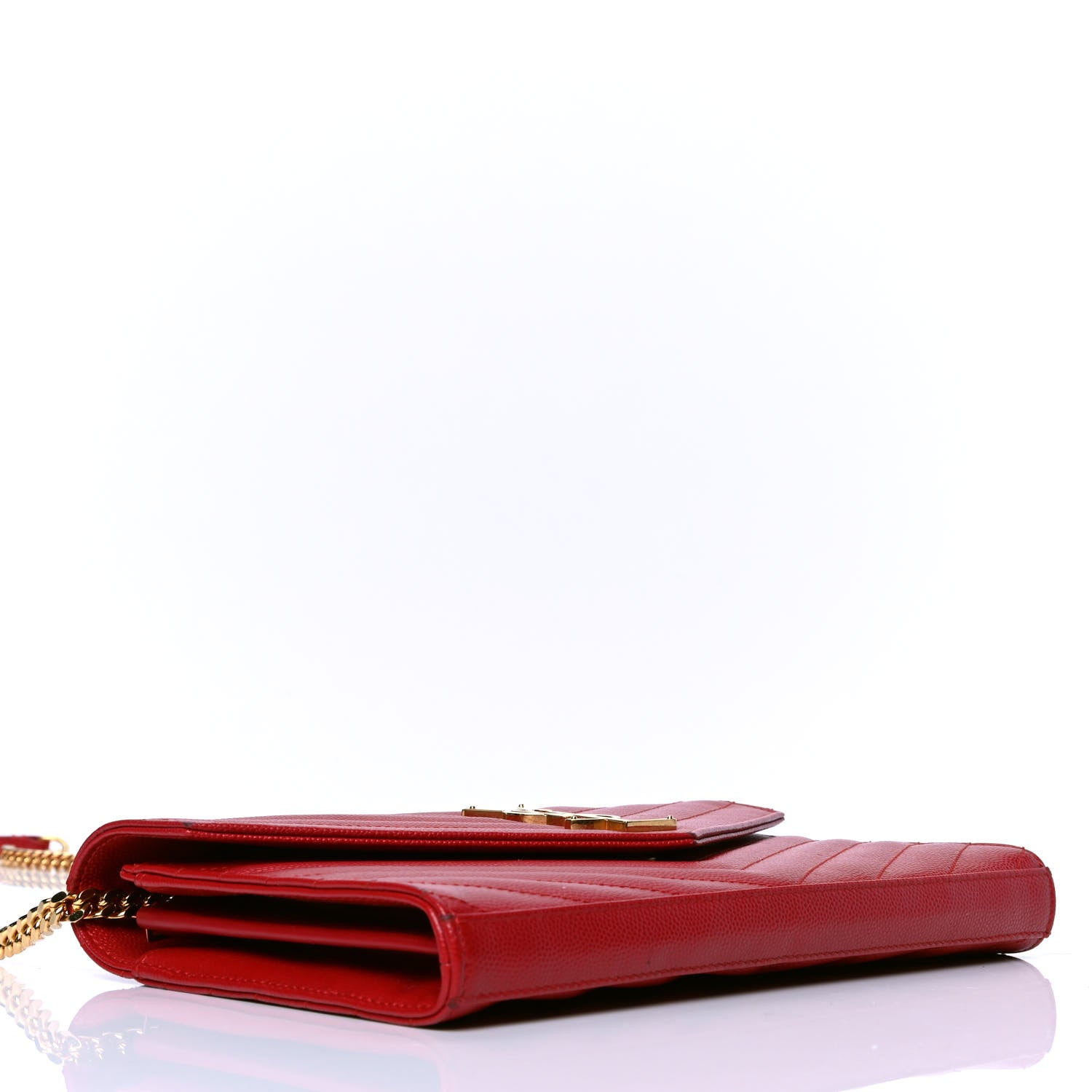 Saint Laurent Grain De Poudre Matelasse Chevron Monogram Chain Wallet Red 4 of 7