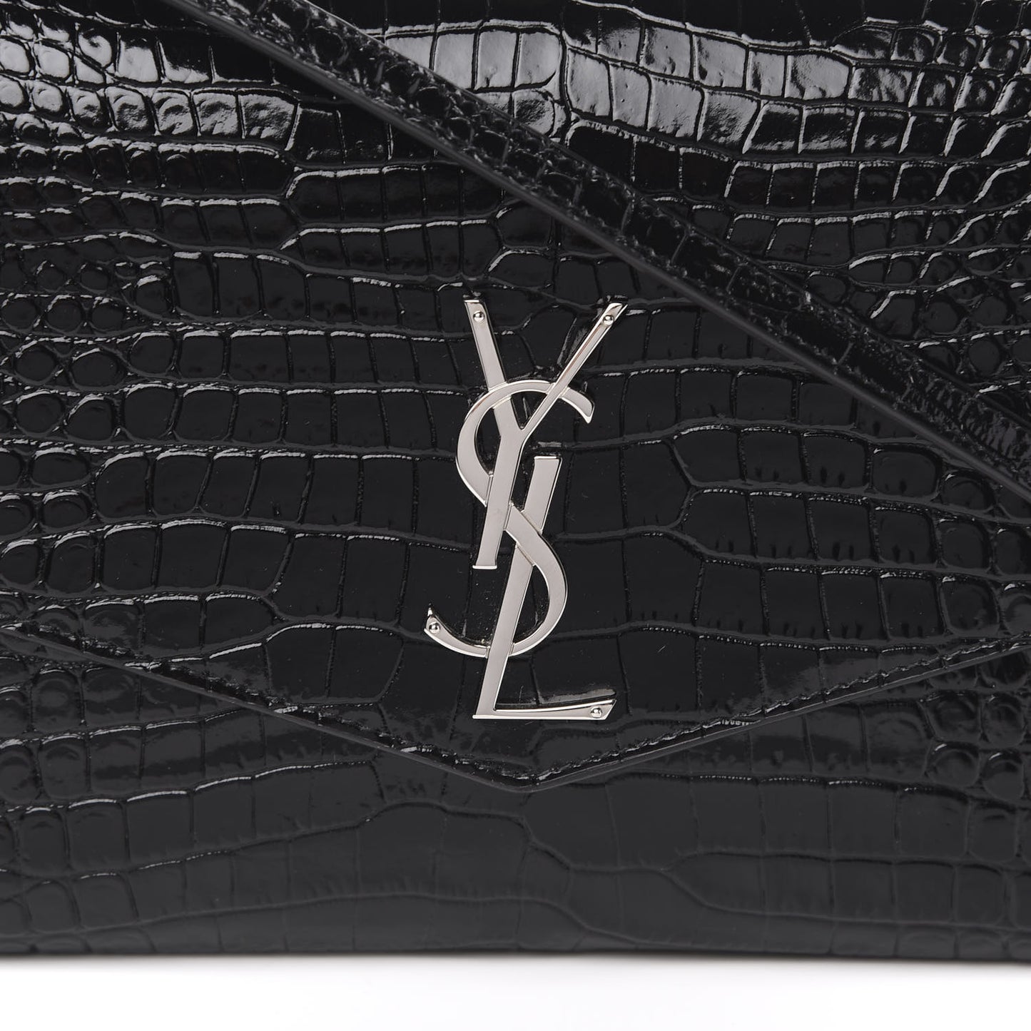 Calfskin Crocodile Embossed Monogram Uptown Crossbody Black
