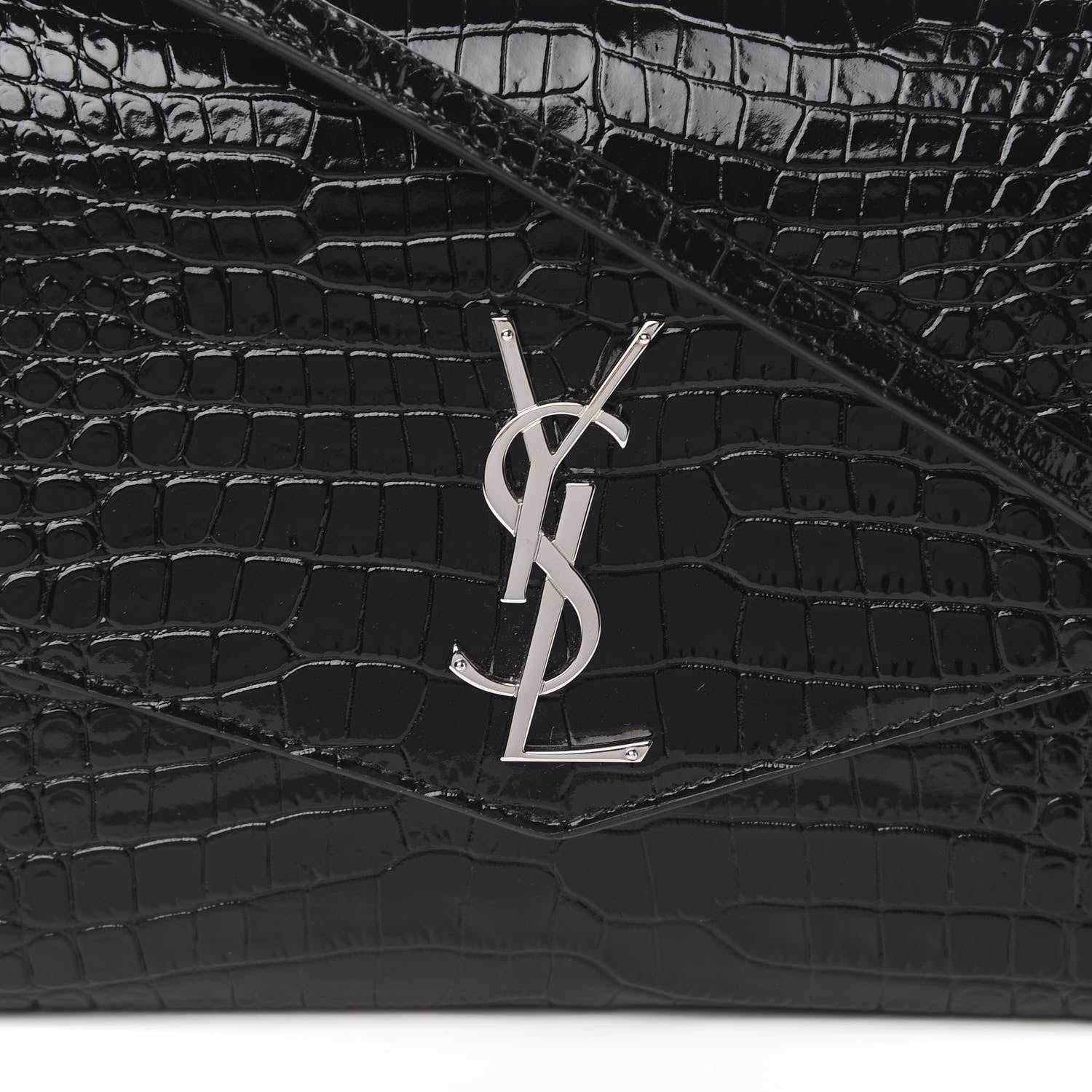 Saint Laurent Calfskin Crocodile Embossed Monogram Uptown Crossbody Black 10 of 10