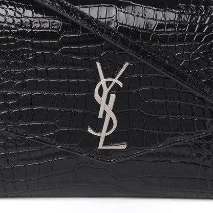 Saint Laurent Calfskin Crocodile Embossed Monogram Uptown Crossbody Black 10 of 10