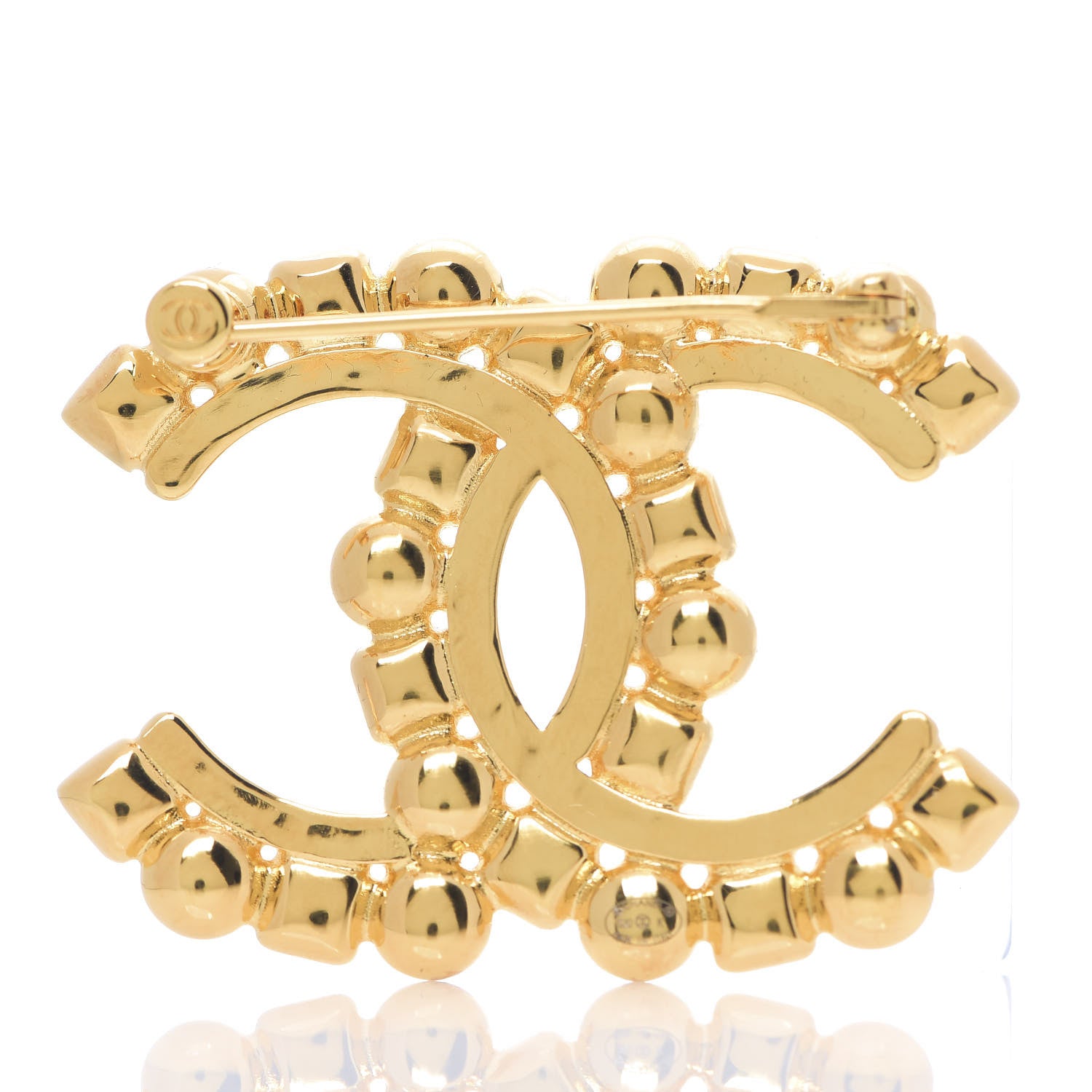 Chanel Pearl Crystal CC Brooch Gold 2 of 3