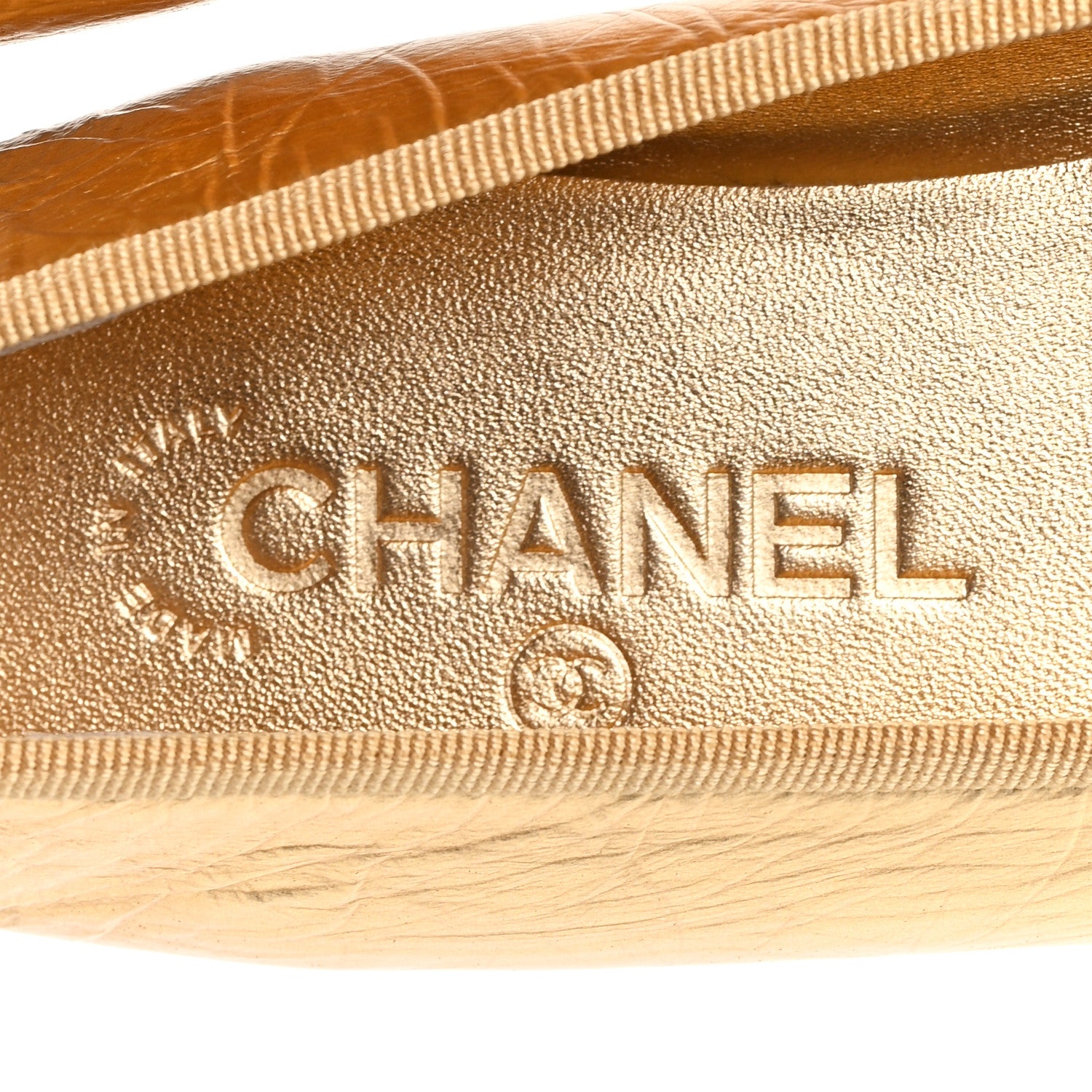 Chanel Laminated Lambskin Grosgrain Cap Toe CC Ballerina Flats 39.5 Dark Gold Black 8 of 10