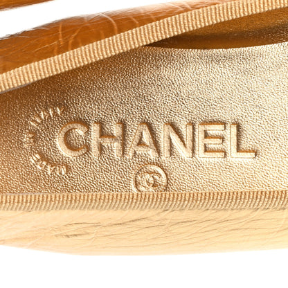 Chanel Laminated Lambskin Grosgrain Cap Toe CC Ballerina Flats 39.5 Dark Gold Black 8 of 10