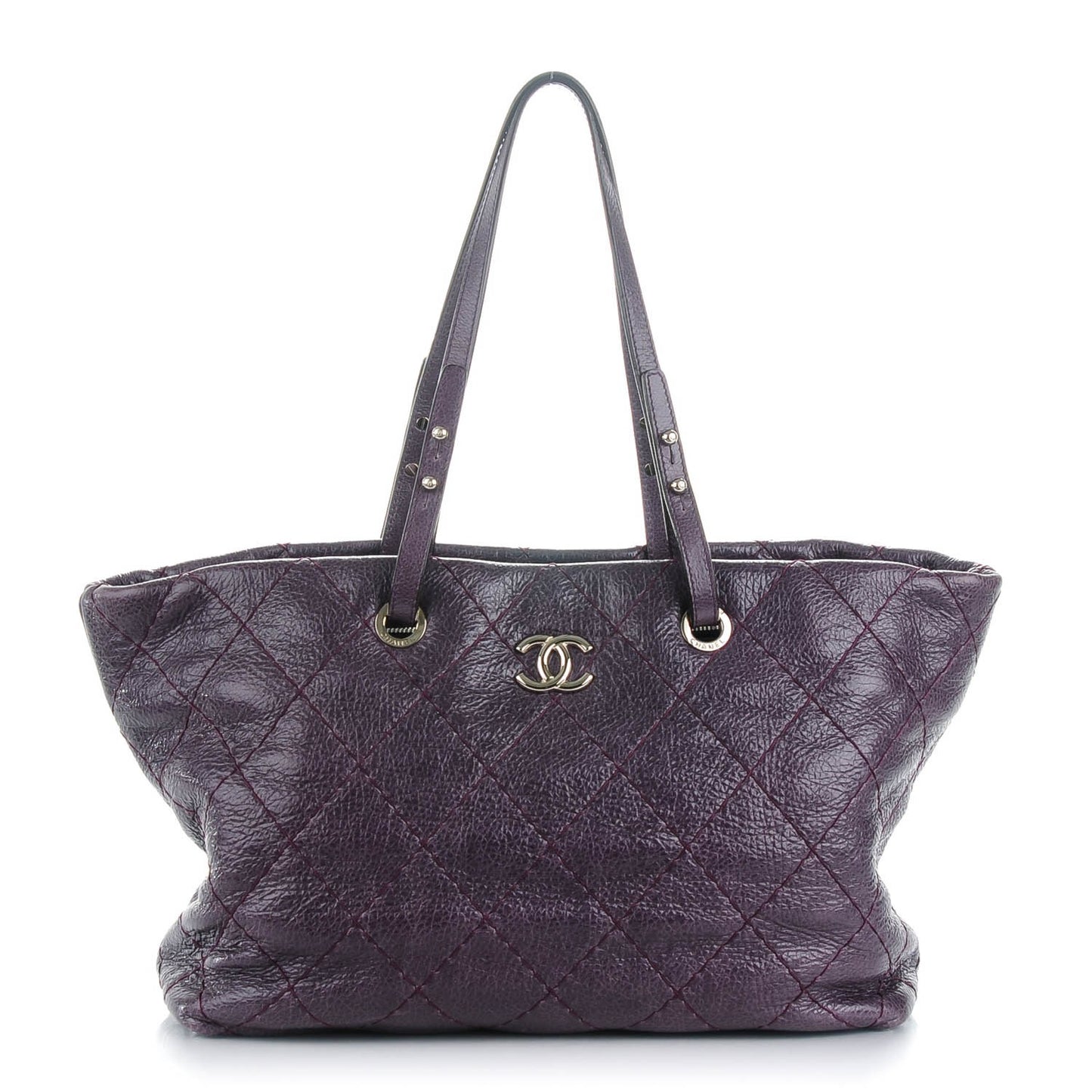 Glazed Calfskin Large On The Road Tote Purple