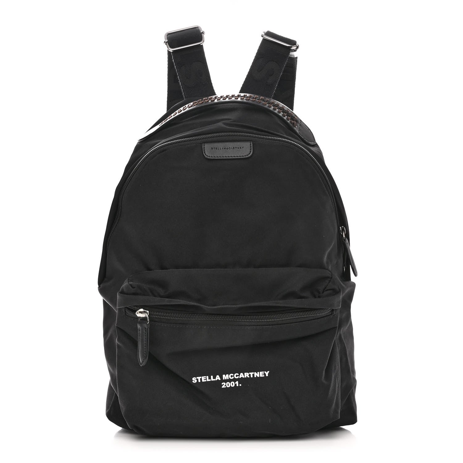 Stella McCartney Nylon Falabella Logo Go Backpack Black White 1 of 8