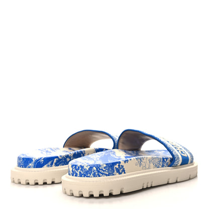Christian Dior Canvas Toile de Jouy Embroidered Dway 10mm Slide Sandals 39.5 Blue 4 of 8