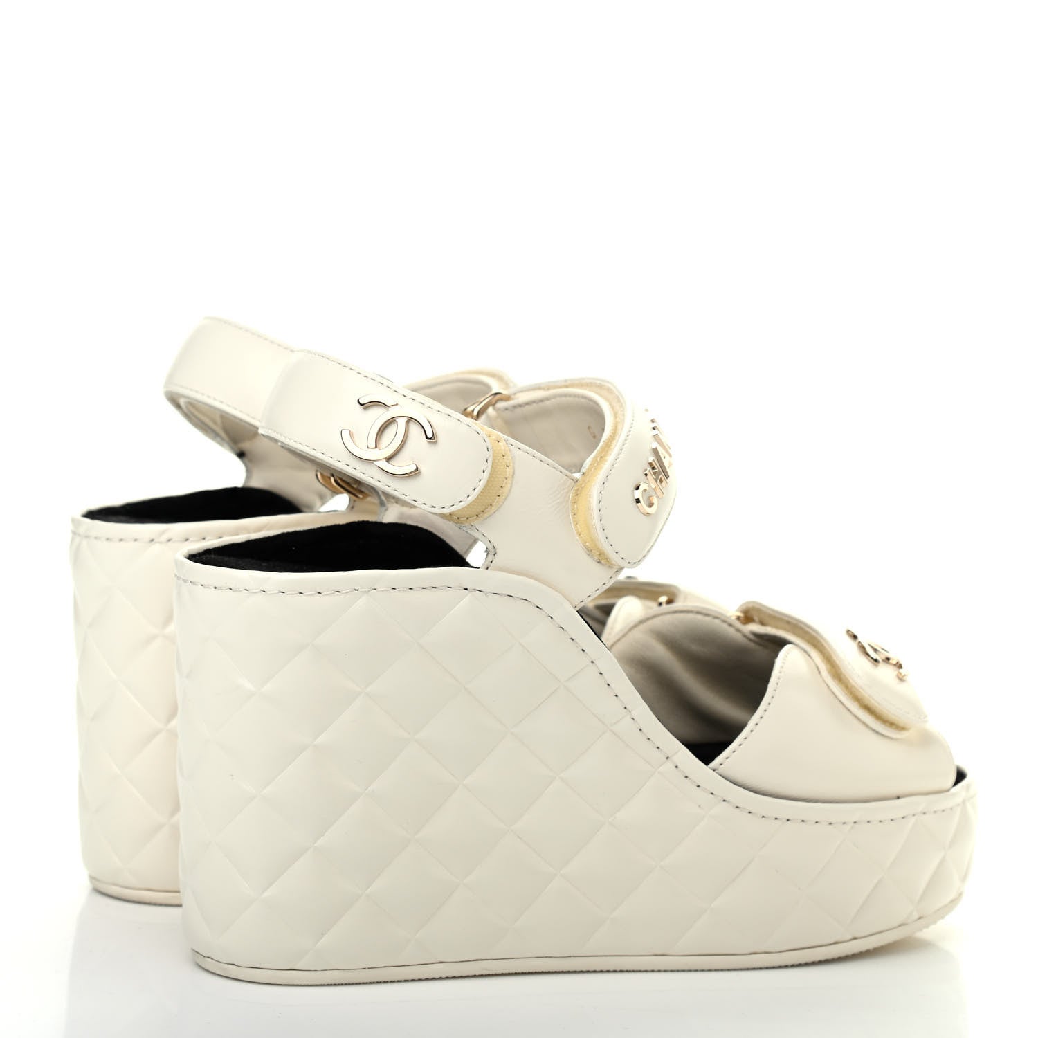 Chanel Shiny Calfskin Quilted Wedge Sandals 37 Ivory 3 of 4