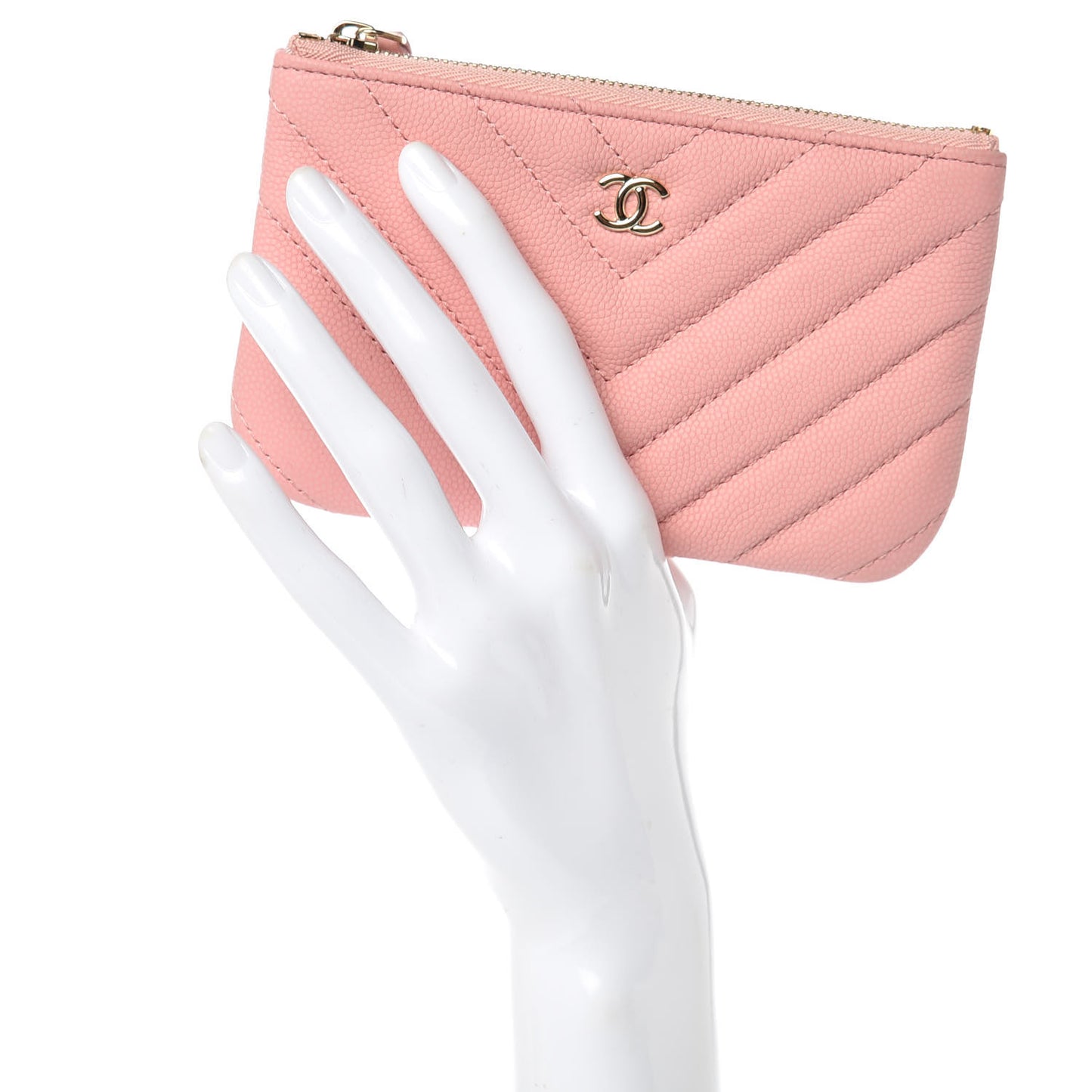 Caviar Chevron Quilted Small Cosmetic Case Pink
