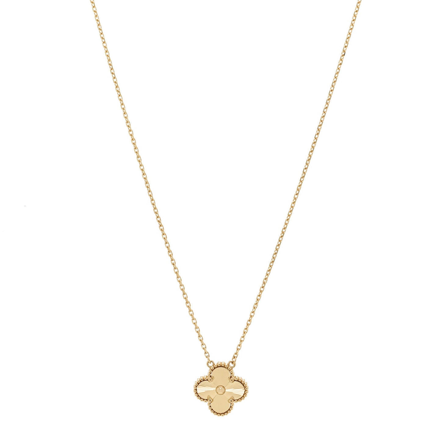 18K Yellow Gold Guilloche Vintage Alhambra Pendant Necklace