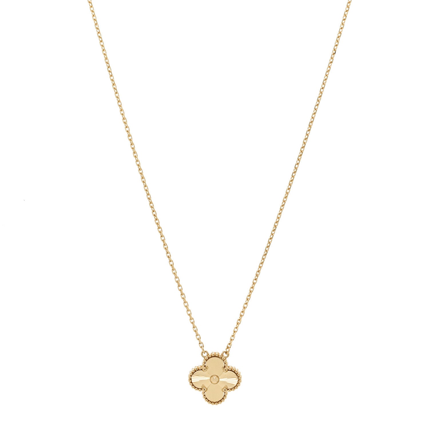 Van Cleef & Arpels 18K Yellow Gold Guilloche Vintage Alhambra Pendant Necklace 1 of 6