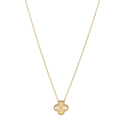 Van Cleef & Arpels 18K Yellow Gold Guilloche Vintage Alhambra Pendant Necklace 1 of 6