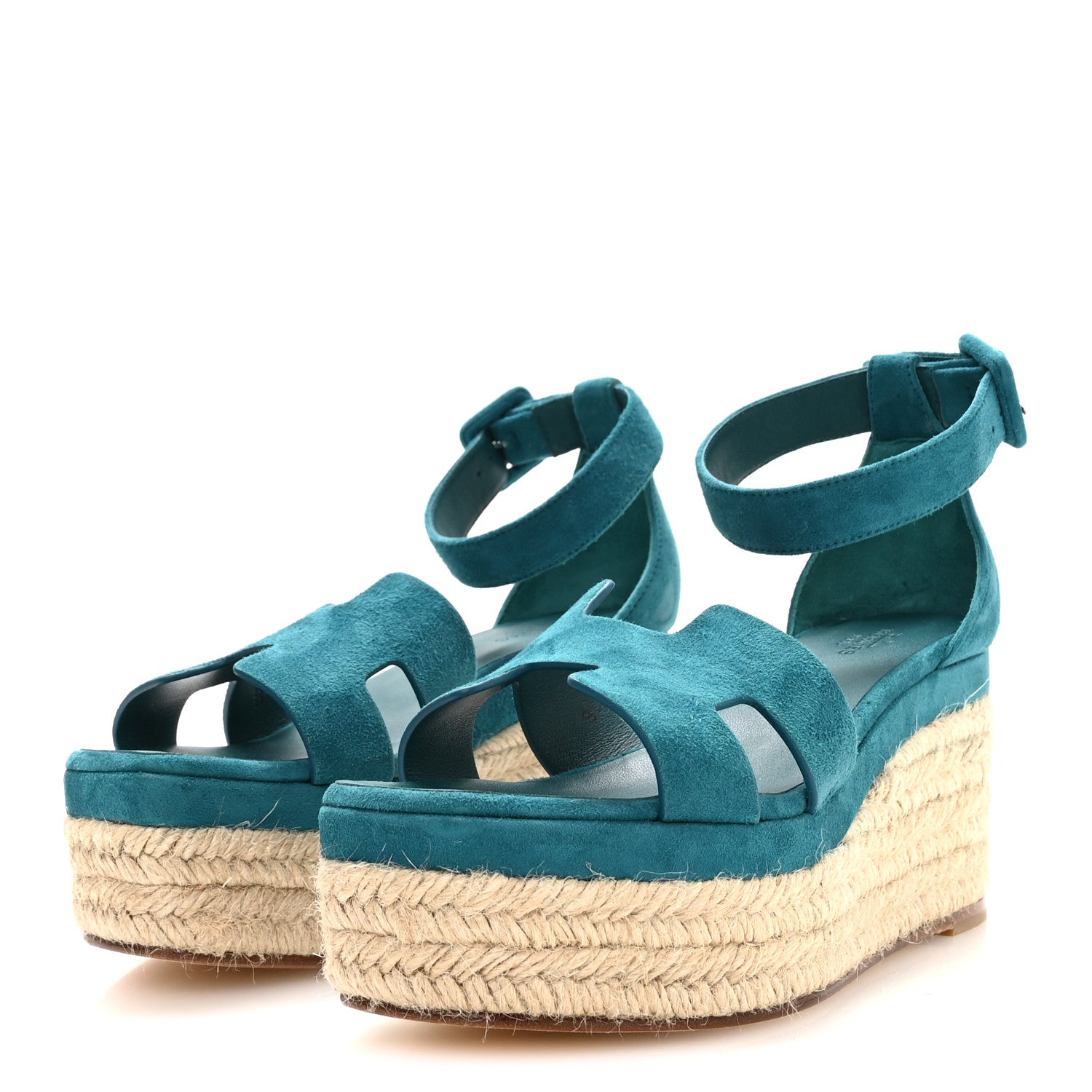 Hermes Suede Goatskin Elda Espadrille Wedge Sandals 36 Vert Oxford 4 of 9