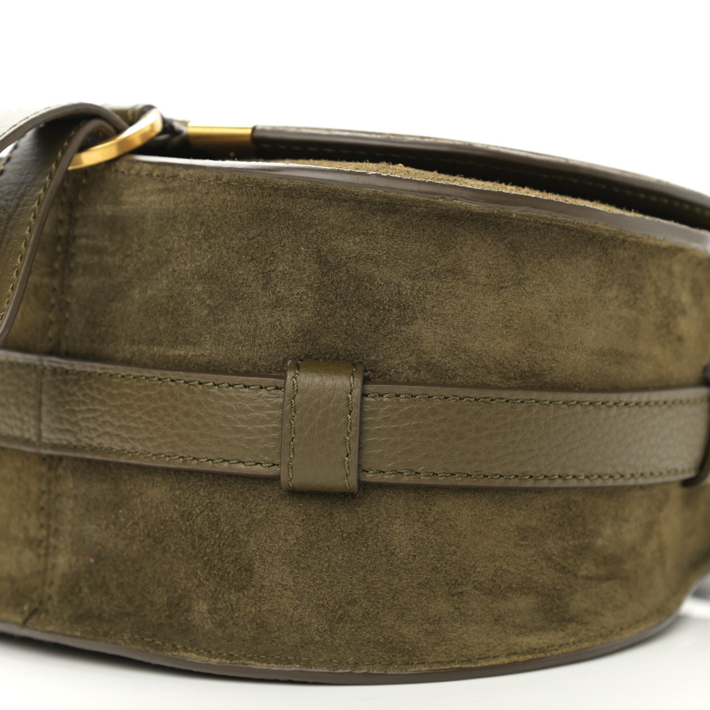 Suede Calfskin Mini Marcie Round Crossbody Bag Deep Olive