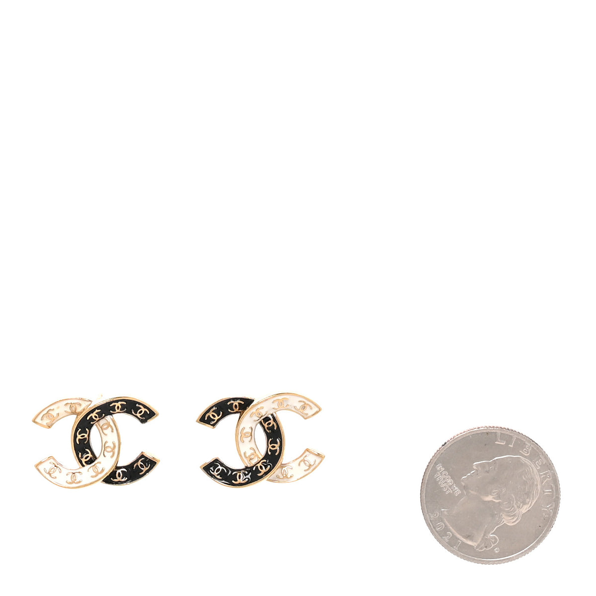 Enamel CC Logo Earrings Gold Black White