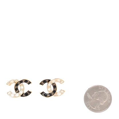 Chanel Enamel CC Logo Earrings Gold Black White 2 of 5