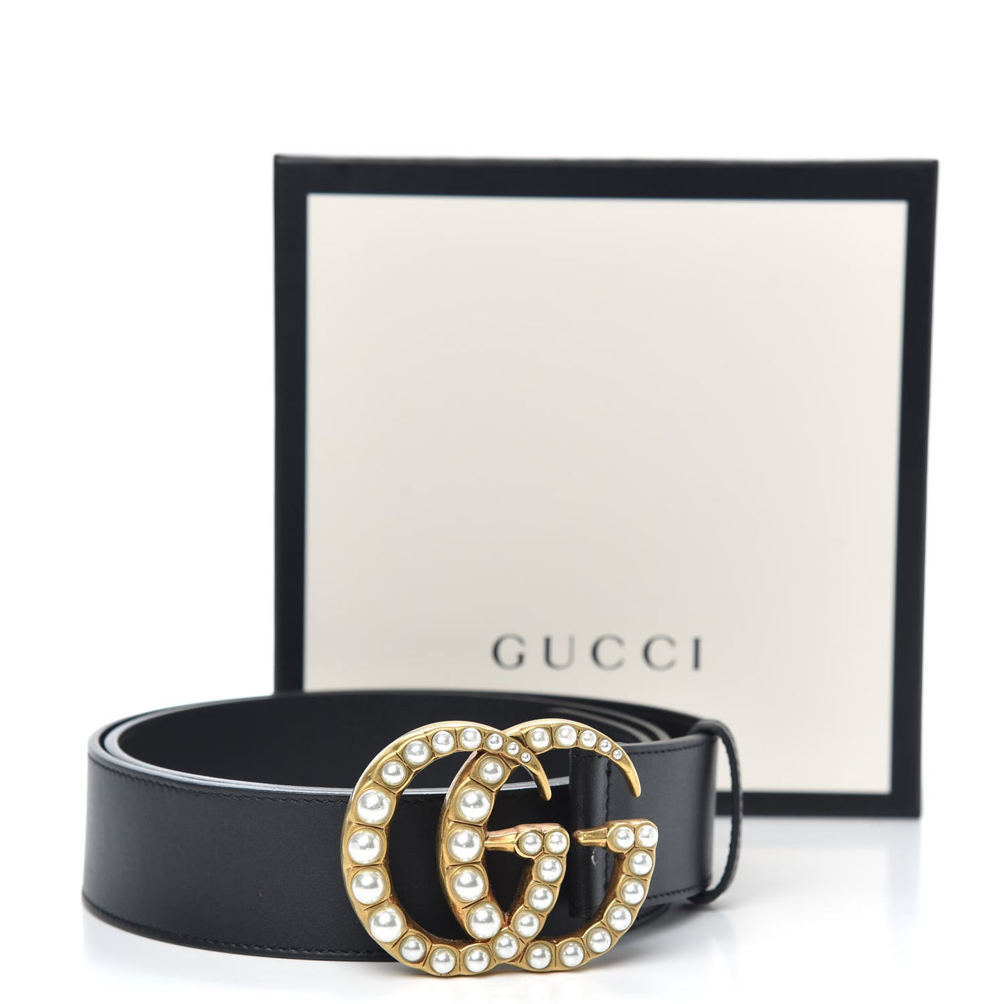 Moon Calfskin Pearl Double G 40mm Belt 95 38 Black Cream