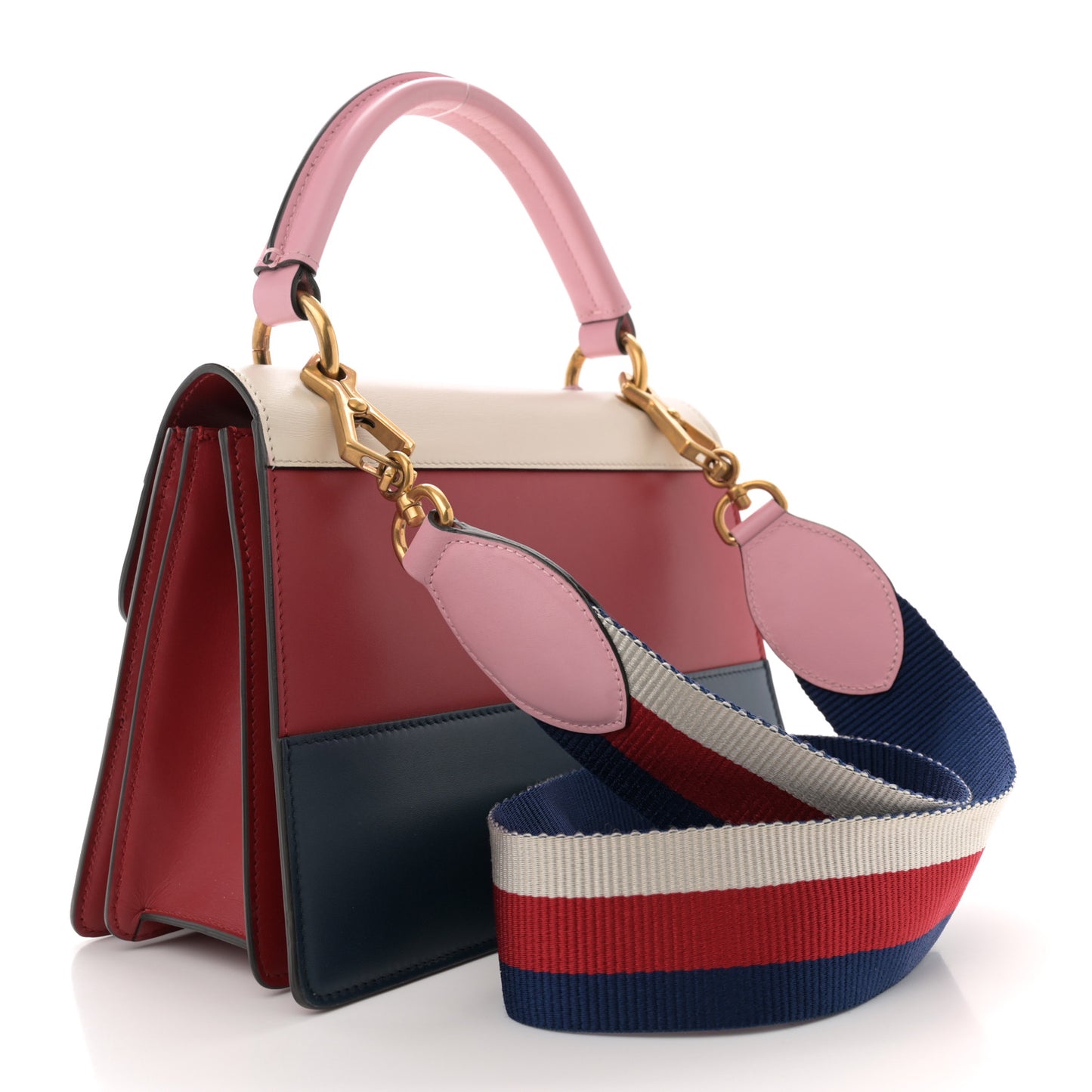 Calfskin Sylvie Web Small Queen Margaret Top Handle Bag Blue Agata Hibiscus Red Mystic White Sugar Pink