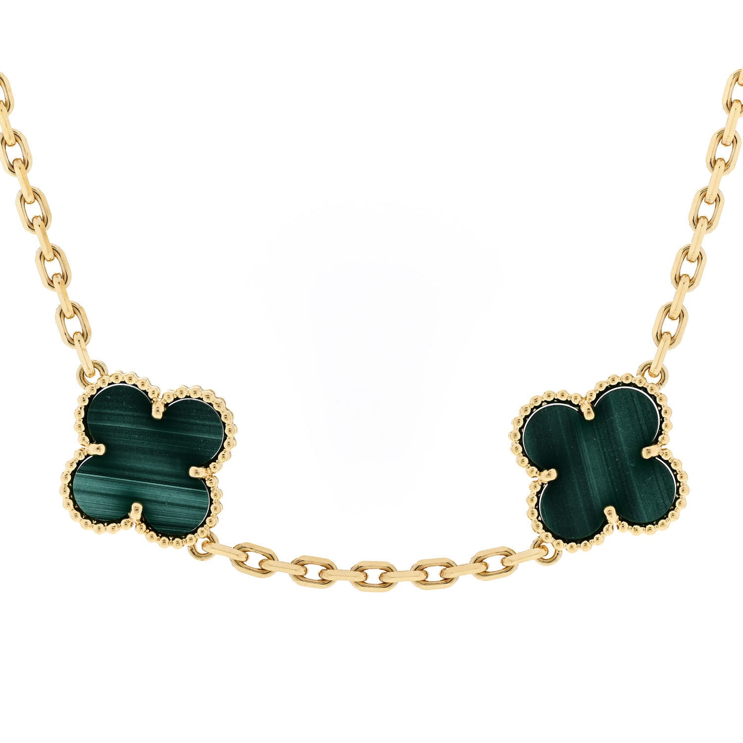 18K Yellow Gold Malachite 10 Motifs Vintage Alhambra Necklace