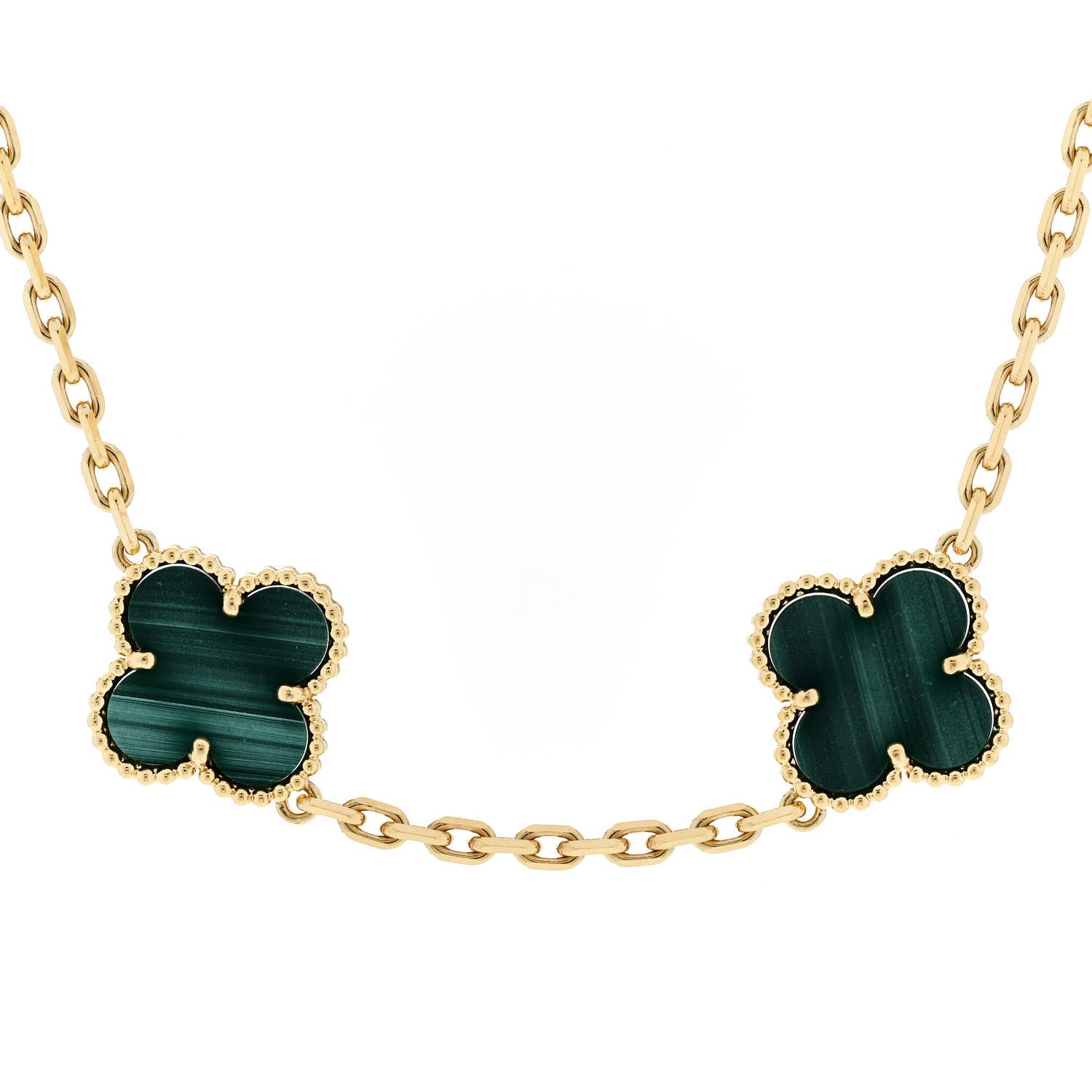 Van Cleef & Arpels 18K Yellow Gold Malachite 10 Motifs Vintage Alhambra Necklace 4 of 8