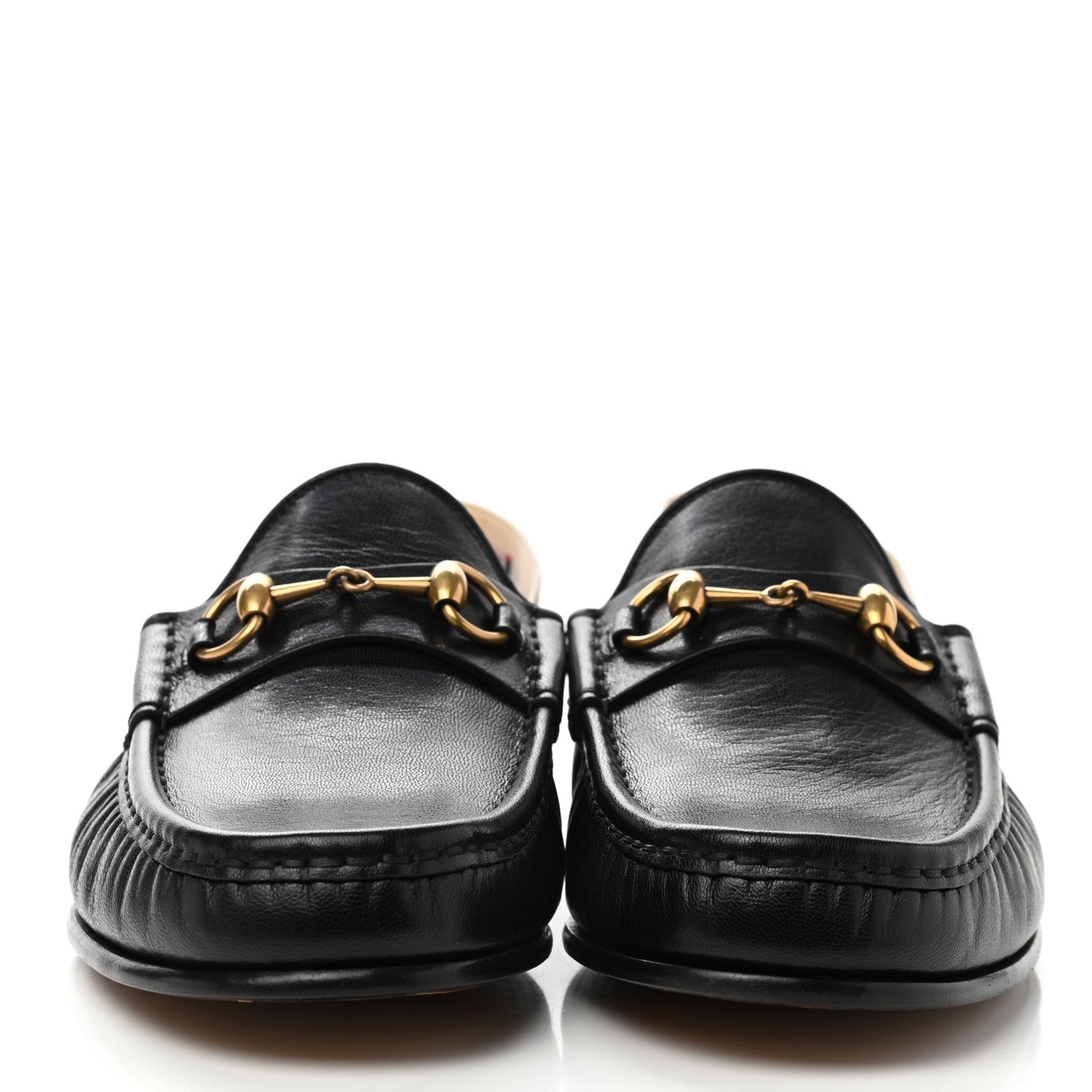 Gucci Goatskin Stripe Mens Horsebit Slingback Slippers 9 Black 2 of 9