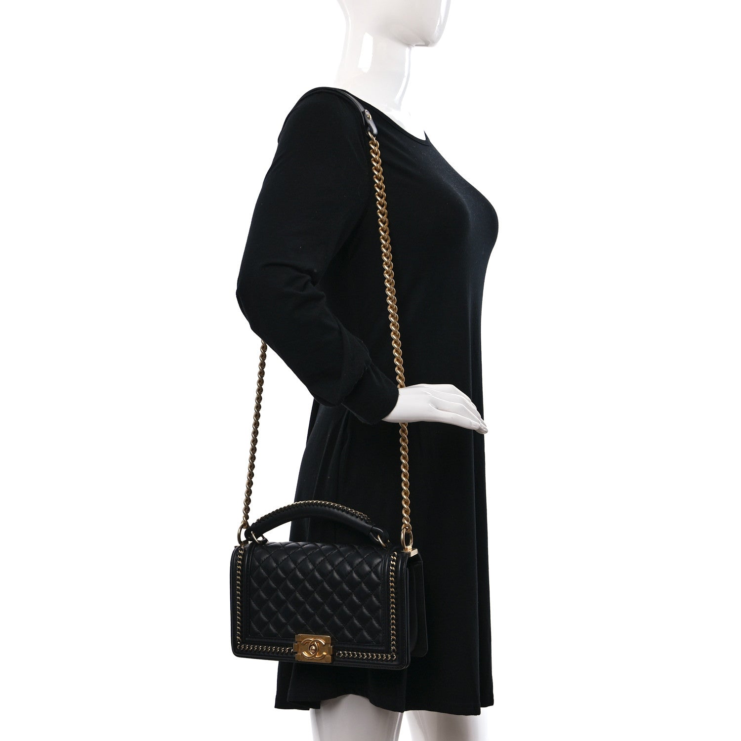 Chanel Calfskin Quilted Medium Boy Top Handle Flap Black 2 of 9