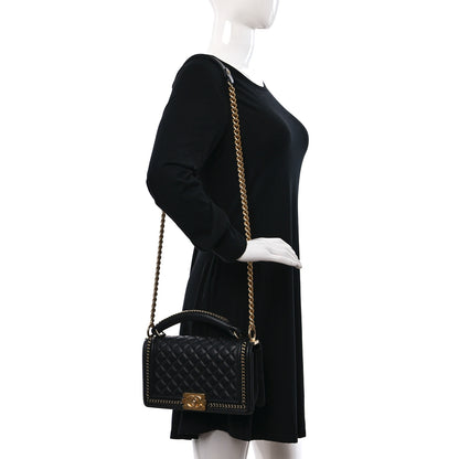 Chanel Calfskin Quilted Medium Boy Top Handle Flap Black 2 of 9