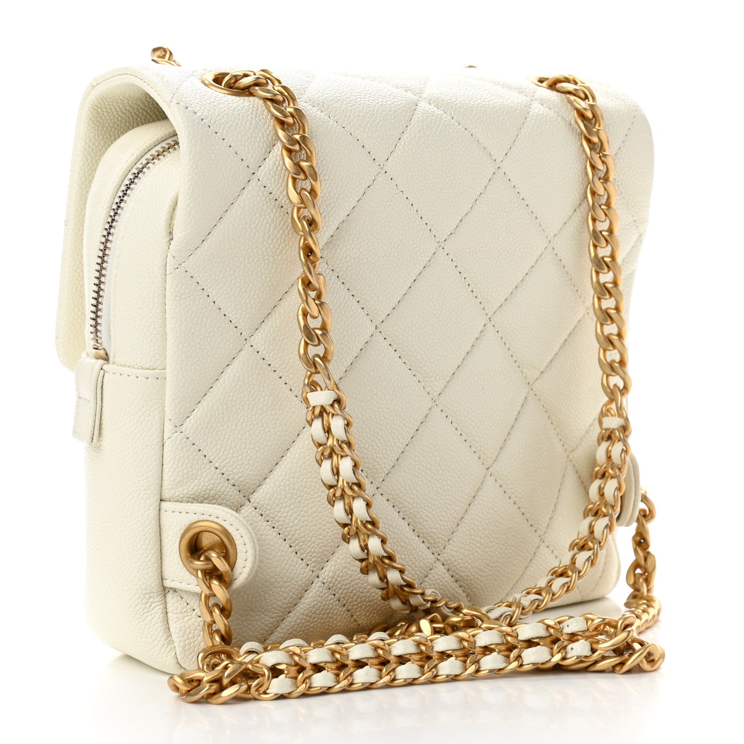 Chanel Shiny Caviar Quilted Chain Melody Backpack White 3 of 11
