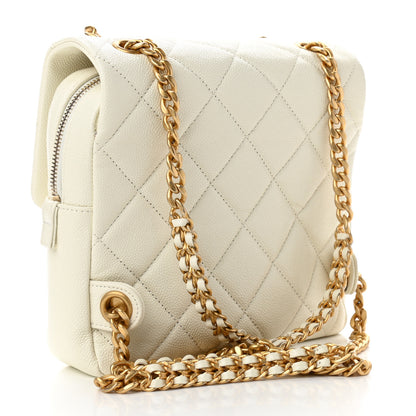 Chanel Shiny Caviar Quilted Chain Melody Backpack White 3 of 11