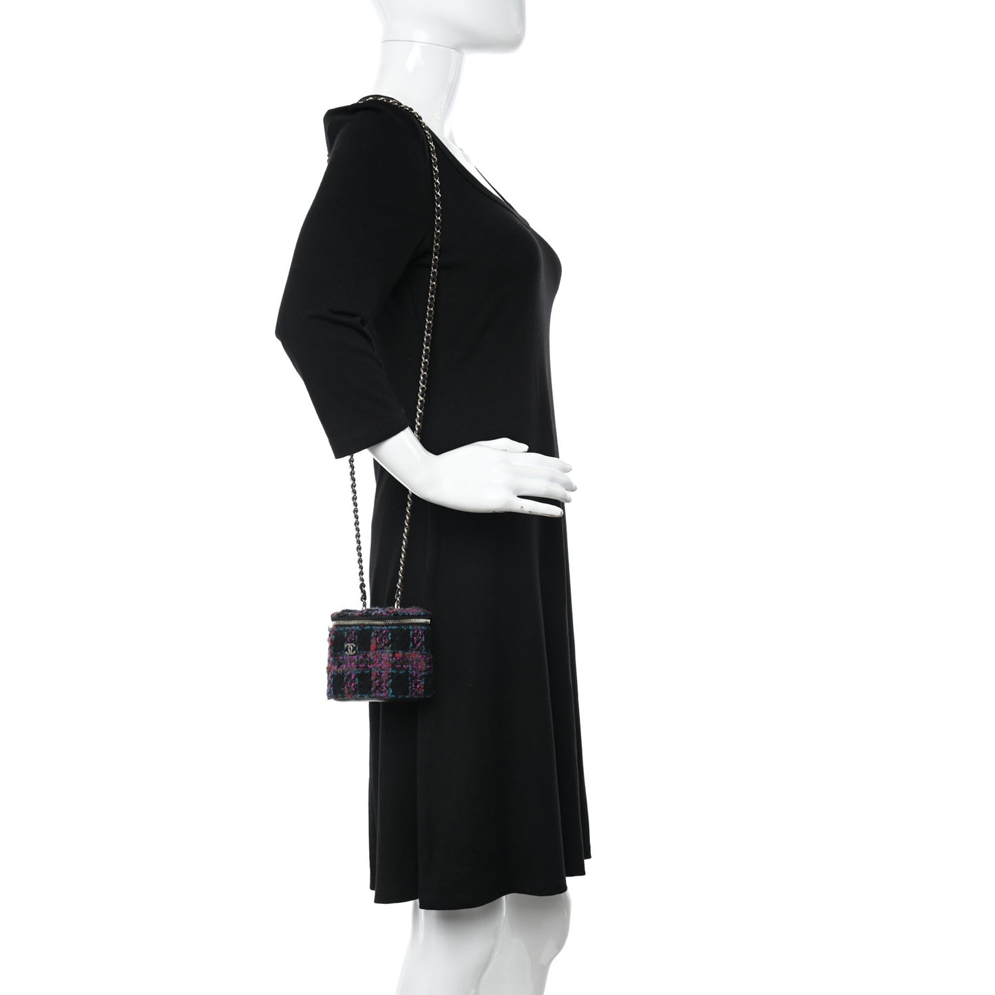 Tweed Quilted Mini Vanity Case With Chain Black