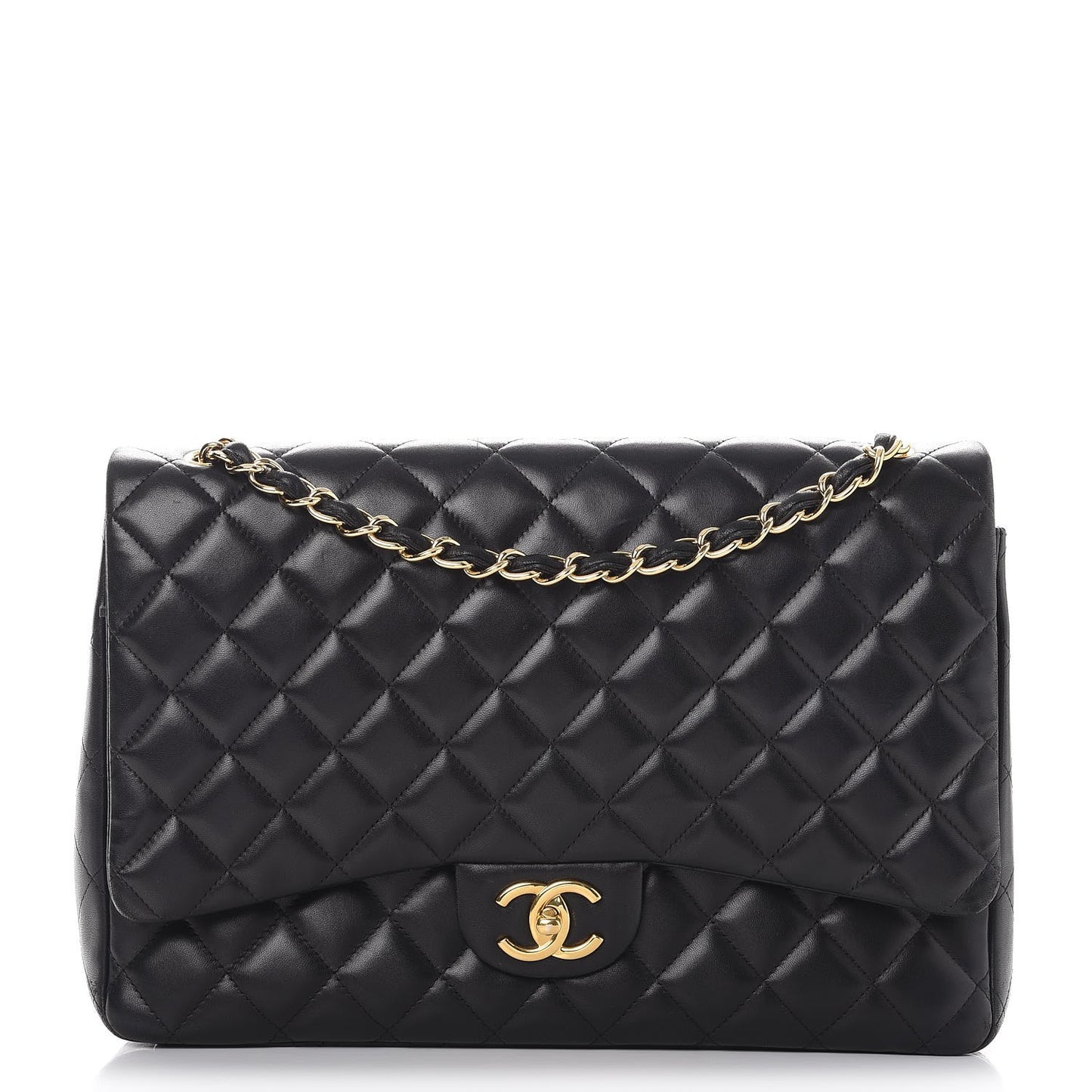Lambskin Quilted Maxi Double Flap Black