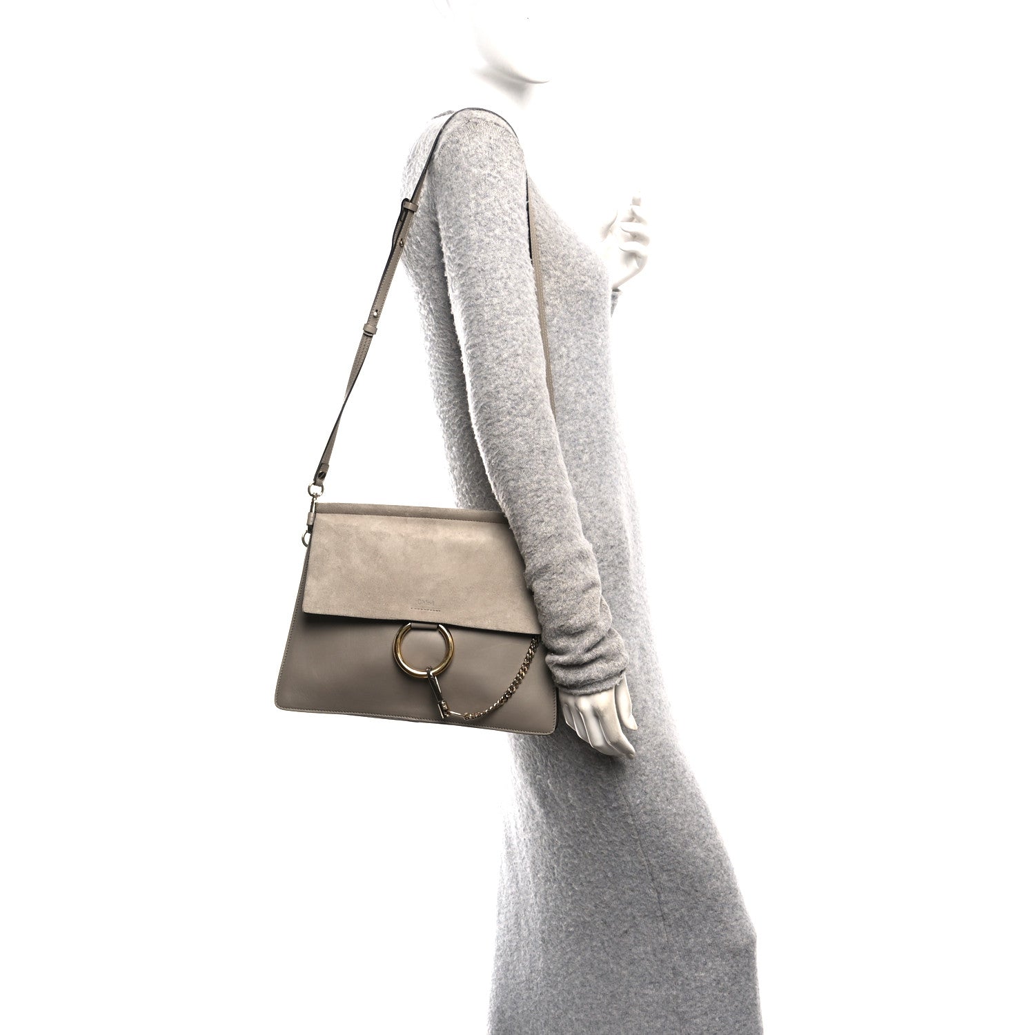 Chloe Calfskin Suede Medium Faye Shoulder Bag Motty Grey 2 of 10