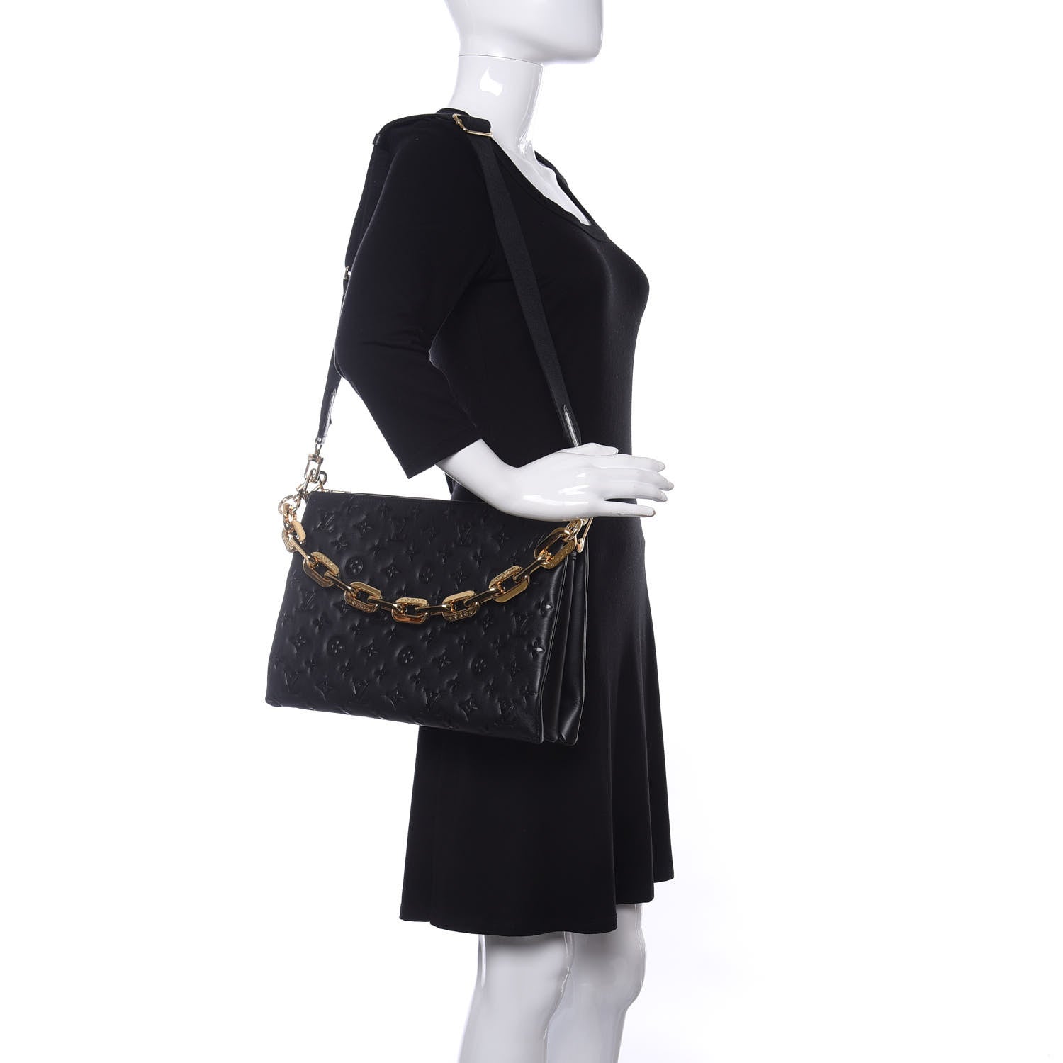 Louis Vuitton Lambskin Embossed Monogram Coussin MM Black 2 of 11