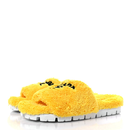 Prada Terry Cloth Logo Lug Sole 20mm Slide Sandals 41 Giallo Black 3 of 9